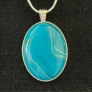 Blue Agate Pendant with Sterling Silver Snake Chain